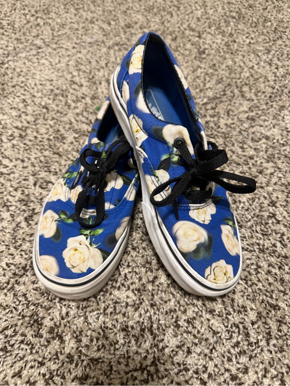 Blue Vans with White Roses - Size 7.5
